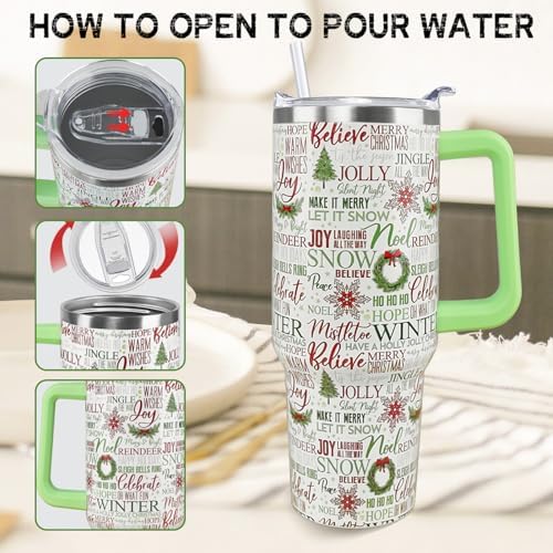 Christmas Tumbler 40 oz Xmas Tree Cup Winter Coffee Travel Mug Stainless Steel Insulated Cups Joy Holiday Water Bottle Christmas Decor Gifts - Image 5