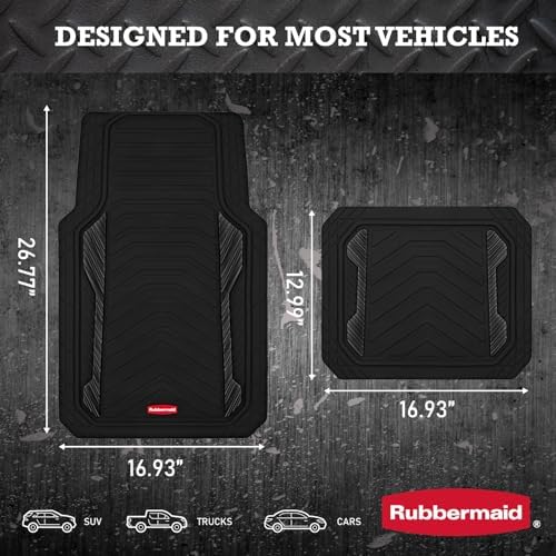 Rubbermaid Car Floor Mat, Heavy Duty All-Weather Car Mats Full Set with Dual-Tone Black Aluminum Inserts – Universal Fit, Anti-Slip Backing, Trim-to-Fit for Most SUV, Sedan, Van