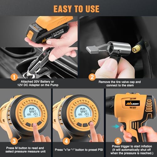 Nilight Cordless Tire Inflator 150PSI 20V/12V Dual Power Supply