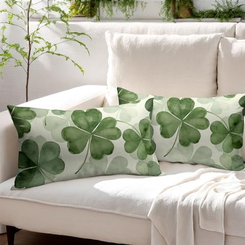 St Patricks Day Pillow Covers 12x20 Set of 2 Shamrock Throw Pillow Covers Rustic Spring Pillowcase Linen Decoration Farmhouse Soft Decorative Green Cushion Case Couch for Indoor Outdoor Home Decor - Image 3