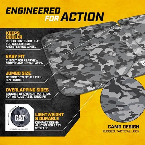 Windshield Sun Shade for Ram 2500 2010-2018, Foldable Truck Sunshade, UV Heat Blocker, Front Window Sun Shield, Interior Protection, Keeps Cab Cool, Heavy Duty Truck Accessory - Gray Camo