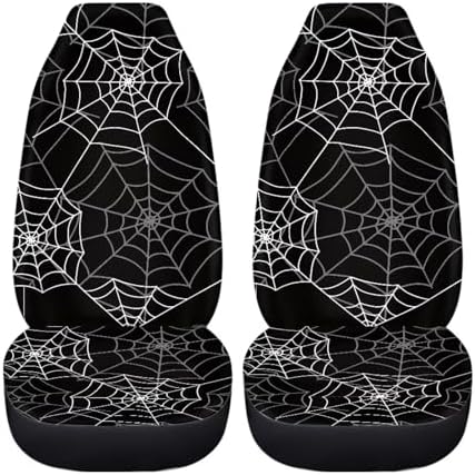Black Spider Web Car Seat Covers for Front Seats,Halloween Decor for Cars Universal Fit Automotive Seat Cushion Protector Accessory