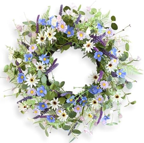 24 Inch Fall Wreath for Front Door Full Artificial Daisy Wreath by Huashen