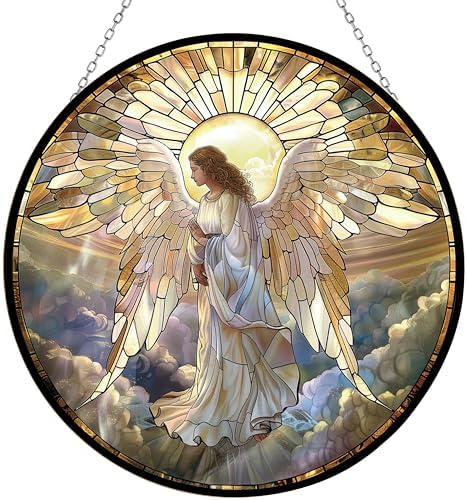 Angel Mushroom Stained Glass Suncatcher Stained Glass Window Hangings Birthday Gift for Mom Grandma Teacher Women Friend Memorial Hook by 365CUSGIFTS