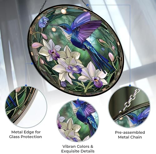 Hummingbird Suncatcher Stained Glass Window Hangings for Women Mom Red Birds Sun Catchers Colorful Ornament Bird Lovers Gift Gifts for Women Mom Wife - Image 2