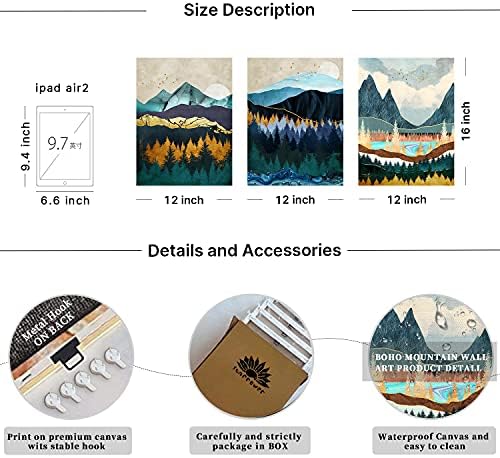 Abstract Mountain Canvas Wall Art Decor Modern Boho Nature Wood Landscape Painting Poster Minimalist Navy Blue Forest Picture Framed Artwork Home Decorations Bathroom Bedroom 24x32 inch 3 Sets - Image 7