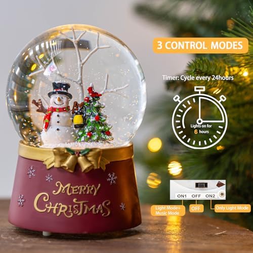 Christmas Snow Globe Lantern Water Glittering Snowman Crown with Music & Timer, USB Lined/Battery Operated Lighted Water Lantern for Christmas Festival Decoration Gifts - Image 2