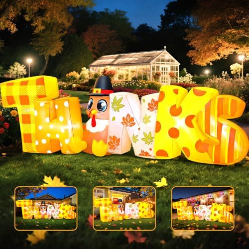 8FT Thanksgiving Inflatables Outdoor Decoration Inflatable Thanks Turkey, Built in LED Lights Blow Up Yard Decorations for Fall Holiday Party Garden Lawn Décor - Image 3