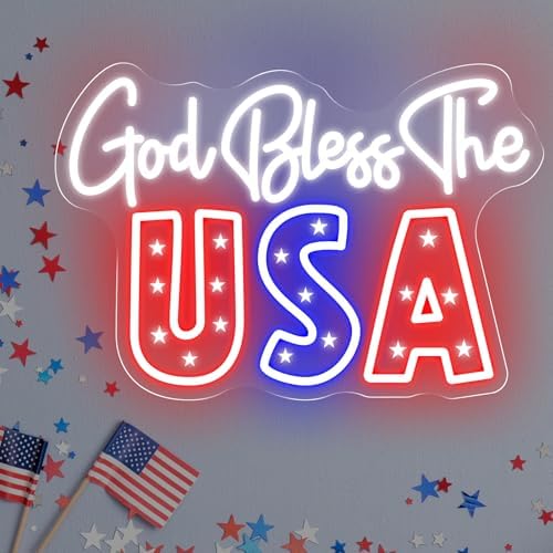 God Bless The USA Neon Sign, 1776 USA Happy 4th of July LED Light by DMDMBSR