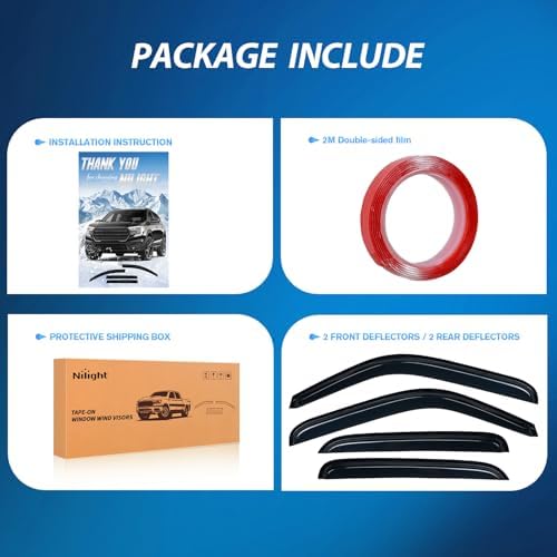 Nilight Tape-On Rain Guards for Chevy Tahoe/GMC Yukon 2000-2006, 4PCS