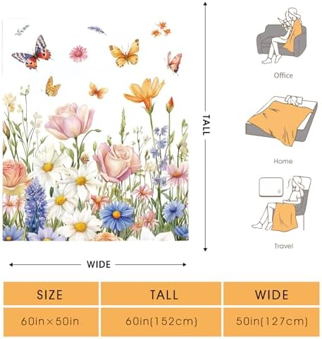 Floral Butterfly Blanket Colorful Flowers Gifts for Women Kids Girls Wife Mom Birthday Christmas Halloween Easter Sisters Daughter Female Friends Friendship Spring Throw Blankets 50"x60" - Image 2