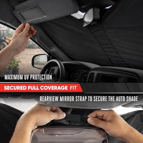 Motor Trend Custom Fit GMC Sierra & Chevy Silverado Windshield Sun Shade - Fits All (2007-2013) Trims - Car Windshield Sunshade Sierra & Silverado Accessories - Automotive Interior Protection