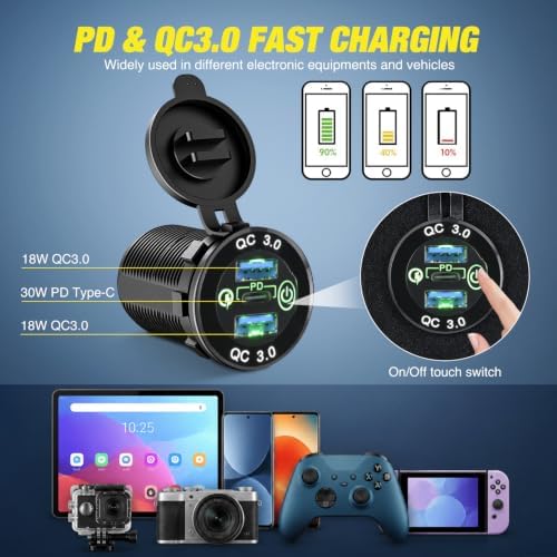 Nilight 4 in 1 Toggle Switch Panel Green Power Outlet USB Charger Voltmeter