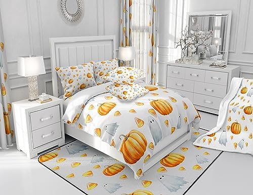 Erosebridal Halloween Pumpkin Comforter Set Boys Kids Cute Ghost Pumpkin Light Bedding Twin 2Pcs, Pumpkin Decor Bedding Comforter Sets for Girls Children Autumn Decorations Comforter for Home - Image 7