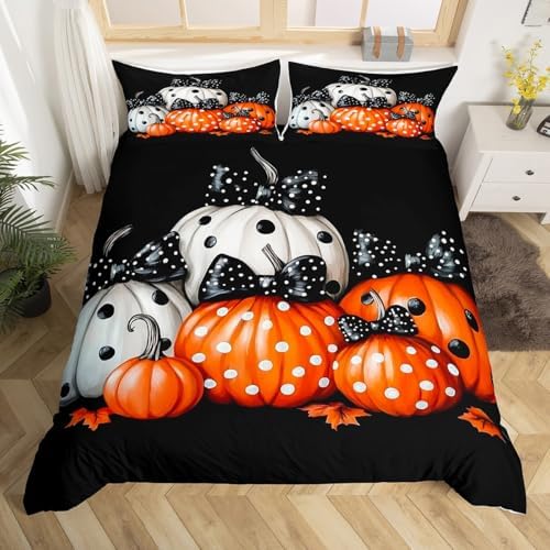 Erosebridal Boys Fall Pumpkin Harvest Comforter Cover, Happy Thanksgiving Duvet Cover Twin for Kids Teens Adult Bedroom,Maple Autumn Leaves Bedding Set Rustic Farmhouse Barn Door Bedspread Cover - Image 2