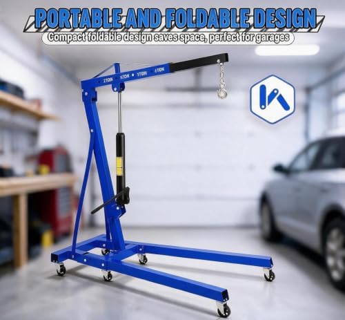 2 Ton Foldable Engine Hoist Cherry Picker Hydraulic Crane 6 Steel Casters - Image 5