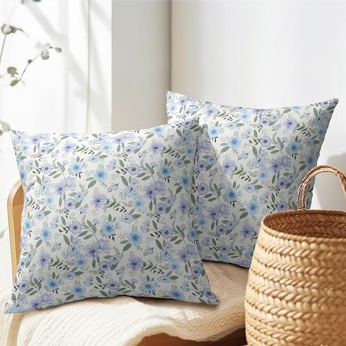 Light Blue Pillow Covers 22x22 Set of 2 Spring Floral Throw Pillow Covers Vintage Pillowcase Linen Decoration Farmhouse Soft Decorative Purple Green Cushion Case Couch for Indoor Outdoor Home Decor - Image 7