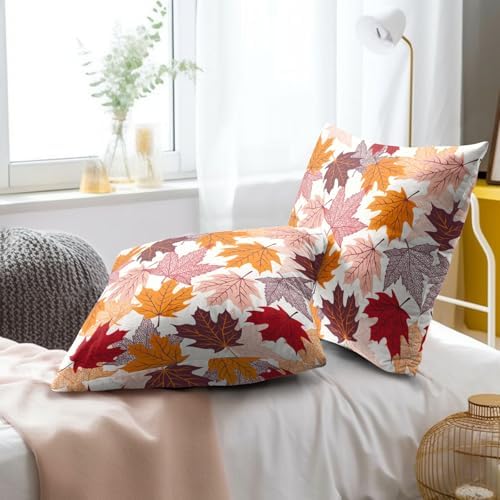 Sweetshow Fall Leaves Throw Pillow Covers 12X12 Inches Set of 2 Thanksgiving Autumn Harvest Maple Leaf Pillowcase Soft Cotton Square Cushion Covers for Home Sofa Bedroom Decoration - Image 6