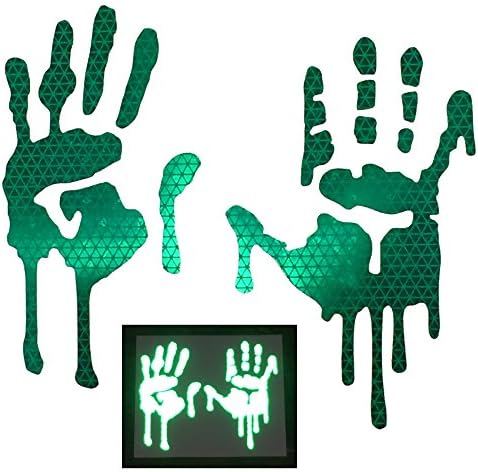 customTAYLOR33 High Intensity Grade Reflective Bloody/Dripping Hands Decals for Helmets, Windscreens, Rear Windows, Bumper Stickers (12" Height (Adult Size), Green)