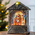 Christmas Snow Globe Lantern Water Glittering Nativity Manger with Star, USB Lined/Battery Operated Lighted Lantern for Christmas Festival Decoration Gifts by Qualdout