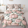 Erosebridal Retro Pink Pumpkin Bedding Set 7 Piece Eucalyptus Leaves King Comforter Set for Girls Women Autumn Farmhouse Thanksgiving Fall Bed in A Bag Cute White Floral Sheet Set with Comforter by Erosebridal