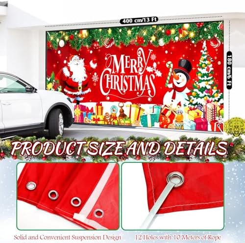Tudomro Merry Christmas Garage Door Cover Decorations 6 X13ft Xmas Large Backyard Cover Banner Red Barn Door Backdrop for Holiday Indoor Outside Home Party Decor Supplies - Image 2