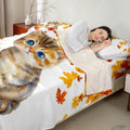 Cute Pumpkin Cat Bed Sheets Queen Kawaii Watercolor Cat Sheet Set For Kids Boys Girls Autumn Fall Maple Leaf Bedding Thanksgiving Harvest Seasonal Fitted Sheet Orange White Flat Sheet 2 Pillow Cases by Erosebridal