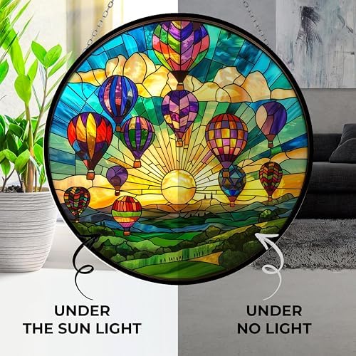 Stained Glass Window Hanging, Hot Air Balloon Suncatcher Diamond Glass Panel Landscape Sun Catchers Decor for Birthday for Women, Men, Wife, Aunt, and Mom 7.8 in - Image 3