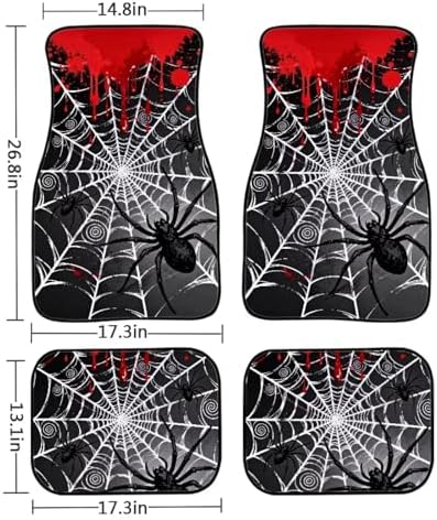 Spiderweb Car 4 Piece Floor Mat Set, Gothic Blood Drip Universal Fit Protection Heavy Duty Heel Pad Car Mats, Black Spider Car Floor Front and Rear 2 Rows Set