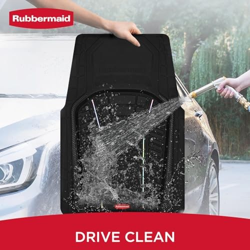 Rubbermaid Car Floor Mats Full Set – Premium All-Weather Car Mat with Brushed Aluminum Inserts, Universal Trim-to-Fit Design, Anti-Slip Backing for Cars, SUVs, Trucks, and Vans