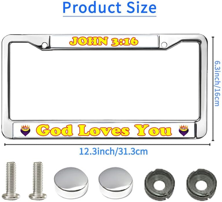 God Loves You License Plate Frame Chrome John Bible Verse Stainless Steel License Plate Frame Bible Scripture Fade-Resistant License Plate Frame with Chrome Screw Caps