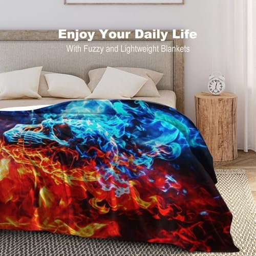 Socira Fire Skull Ice Blanket Throw Blanket Fire Skull Ice Gifts for Women Men Soft Sofa Throws for Travel Camping Bed Home Decor Car Birthday Gift 60"*80"（150 * 200cm） - Image 6