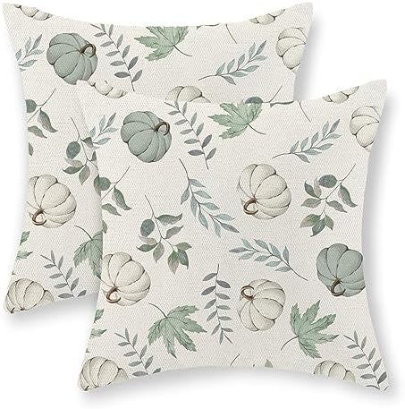 Fall Pillow Covers 16x16 Set of 2 Pumpkin and Maple Leaf Fall Decor Pillowcase Linen Autumn Thanksgiving Decorative Outdoor Throw Pillow Covers Warm Tones Farmhouse Cushion Case for Couch Home by Gohdiwh