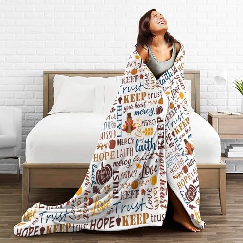 Thanksgiving Blanket Fall Throw Blanket Soft Cozy Warm Thanksgiving Gifts Blanket for Kids Women Men Autumn Words of Thanks Inspiration Blanket for Sofa Couch Bed Home Fall Decor 60"X50" - Image 6