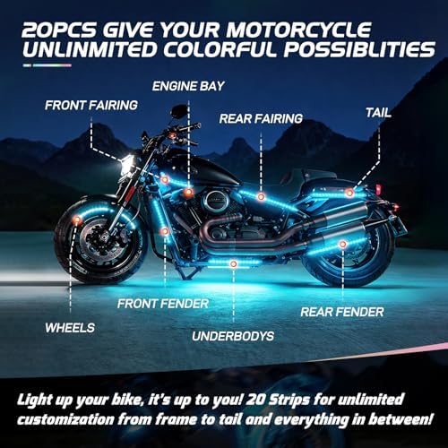 Nilight 20PCS Motorcycle RGB LED Light Kits with APP & Remote Control