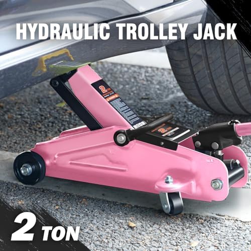 DNA Motoring Low Profile Hydraulic Trolley Service/Floor Jack, 2 Ton (4000 lbs) Capacity, Lifting Range 5.1"-13", Pink, TOOLS-00474-PK - Image 2