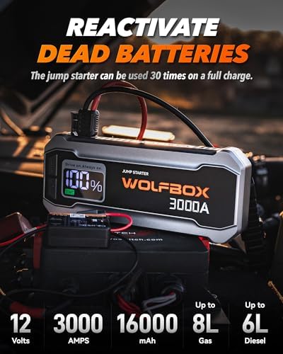 WOLFBOX 3000A Jump Starter Power Pack, 8L Petrol / 6L Diesel, MV16 - Image 2