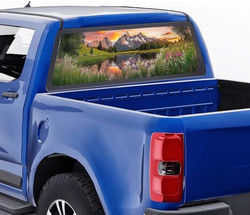 Countryside Mountain Truck Back Window Graphics Decals, Rustic Lake View Nature Universal See Through Rear Window Vinyl Wrap Full Window Decals for Trucks SUV 66 x 22 inch