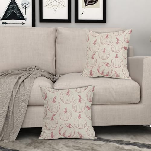 Pink Pumpkin Fall Pillow Covers 22x22 Set of 2 Autumn Themed Thanksgiving Harvest Print Decorative Throw Pillows Outdoor Farmhouse Pillowcases Cushion Case Seasonal Decor for Couch Sofa Bed - Image 3