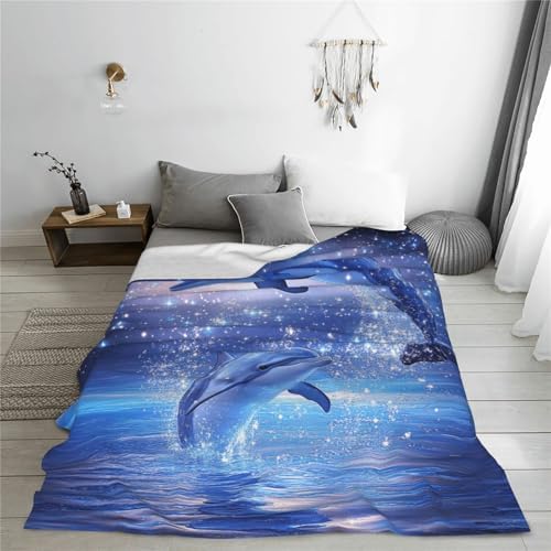Dolphin Blanket Starry Dolphin Throw Blankets Celestial Ocean Print Cozy Fleece Flannel Stuff Plush Lightweight Bedding Lover Gifts for Men Women Adults for Couch Sofa Bed Decor 50"X60" - Image 3
