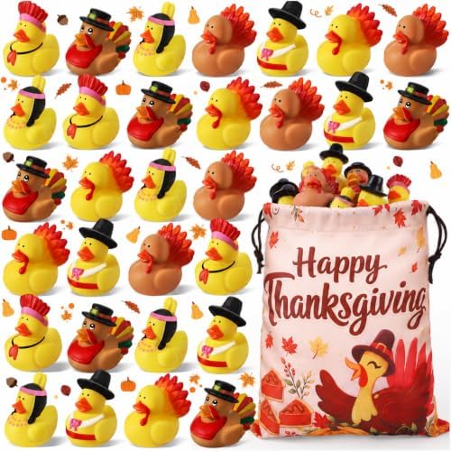36Pcs Thanksgiving Rubber Ducks Bulk, Fall Turkey Duckies Toys Party Favors by ANGGIKO