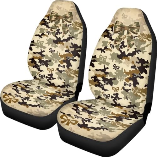 Talayituse Hunting Camo Bow Print Car Seat Covers 2 Pcs, Auto Universal Front Seat Protector, Men Women Automobile Interior Decorate Accessorie