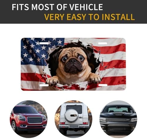 Dog Pug American Flag Retro Front License Plate 6" * 12" for Women