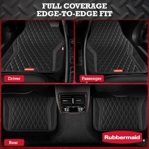 Rubbermaid Car Floor Mats, 4-Piece All Weather Floor Mats Set for Cars, SUVs & Trucks, Waterproof Heavy Duty PVC Automotive Floor Liners, Anti-Slip Front & Rear Mats, Black