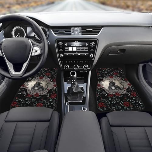 Raven 4 Pcs Car Floor Mats Retro Gothic Crown Crow Clock All Weather Anti Slip Front Rear Row Foot Mat Gothic Red Rose Thorn Car Interior Universal Fit for SUV Truck