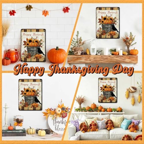 Thanksgiving Day Vintage Tin Sign Happy Harvest Metal Wall Art for Entryway Hotel Studio Fram Living Room 12x16Inch - Image 4