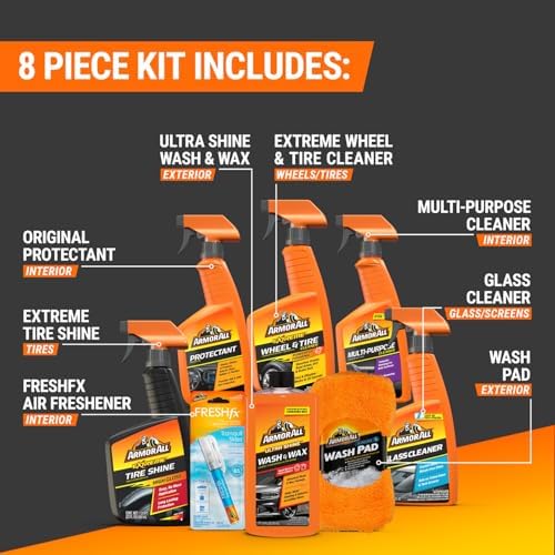 Armor All Ultimate Premier Car Care Kit, 8 Pieces, Includes Tire and Wheel Cleaners, Exterior and Interior Car Cleaning Supplies