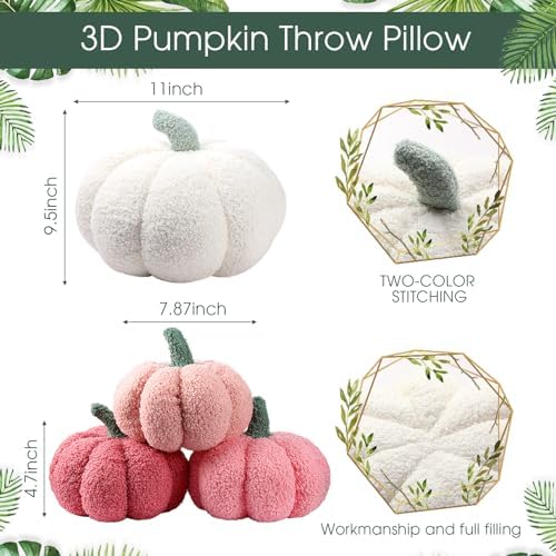 Kajaia 4 Pcs Pumpkin Pillow Fall Decor Thanksgiving, Modern Color - Image 2