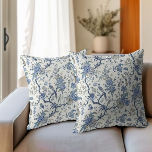 Chinoiserie Floral Pillow Covers 22x22 Set of 2 Blue Highly Absorbent - Image 3