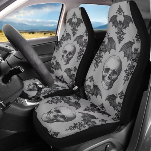 Halloween Skull Car Seat Covers for Front Seats, Non-Slip Breathable Seat Protectors, Set of 2, Universal Fit for Most Cars, SUVs and Sedans